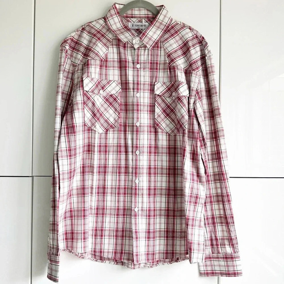NWT Tomsware Mens Western Button Front Shirt Size 2XL Red White Long Sleeve - Picture 1 of 7